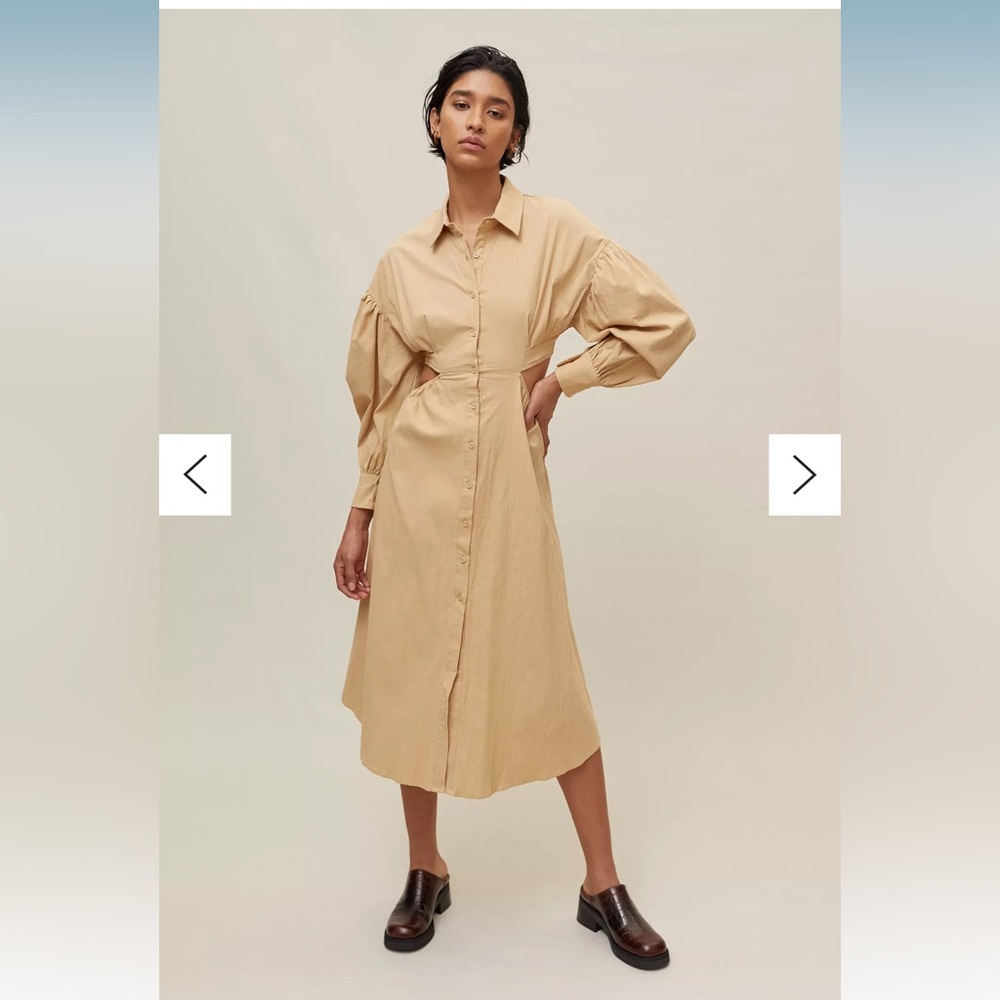 Ghospell Beige Textured Shirt Dress